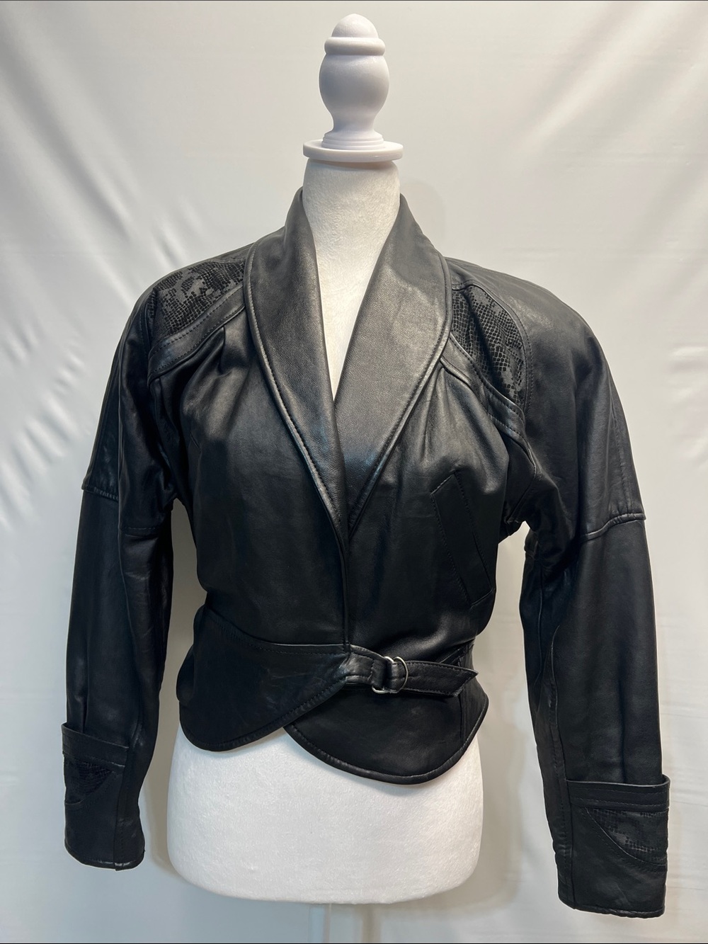 Vintage Pelle Cuir Black Leather Cropped Jacket Y2K XS